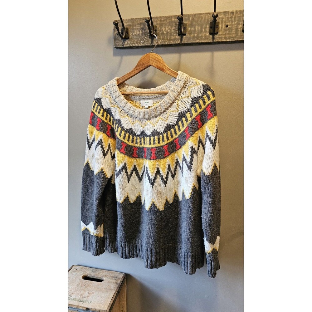 Aerie Festive Feels Crewneck Sweater Soft Oversized Fair Isle Gray Women’s Large